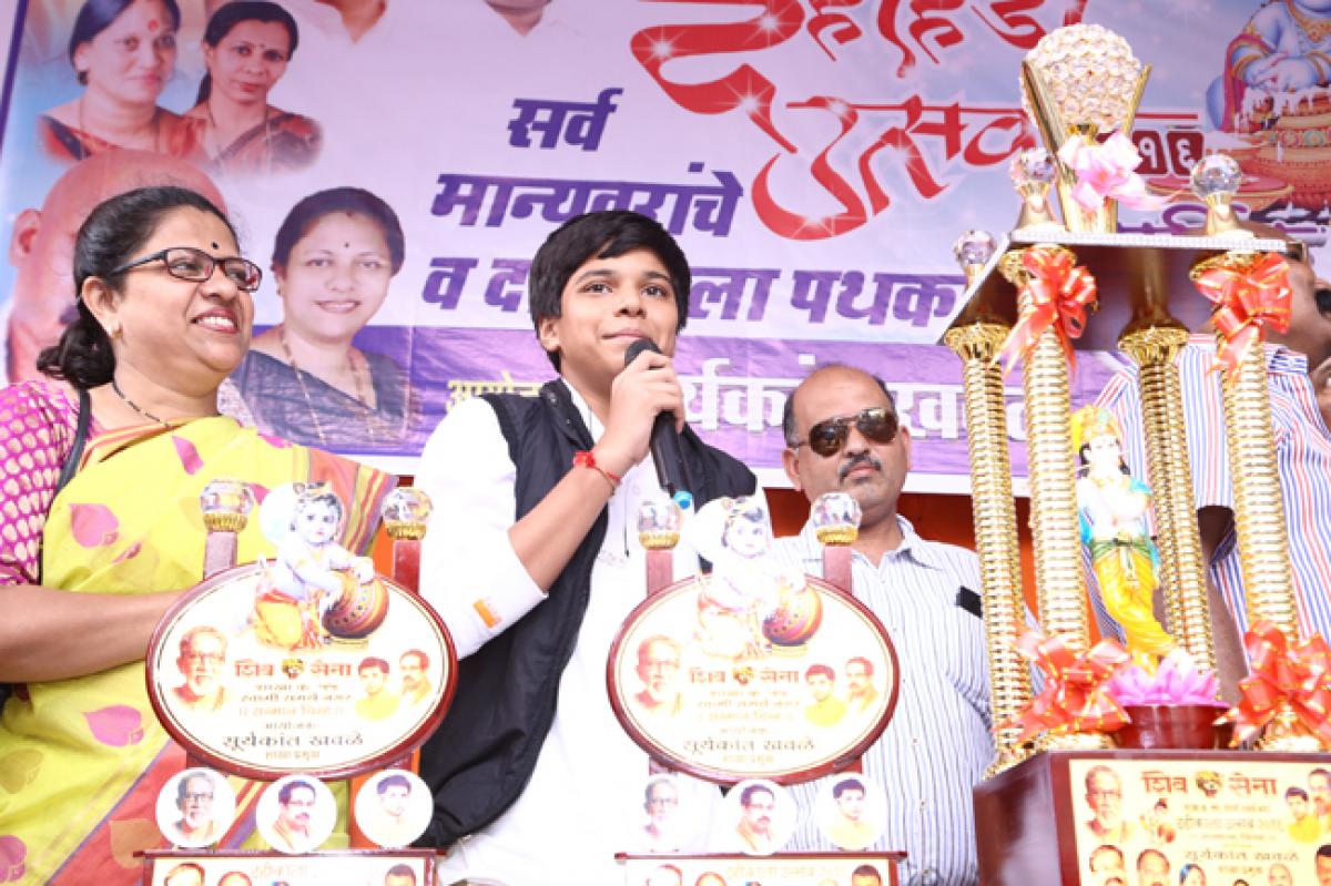 Child Star Ayush Khedekar enjoys dahi-handi with the revellers in Mumbai